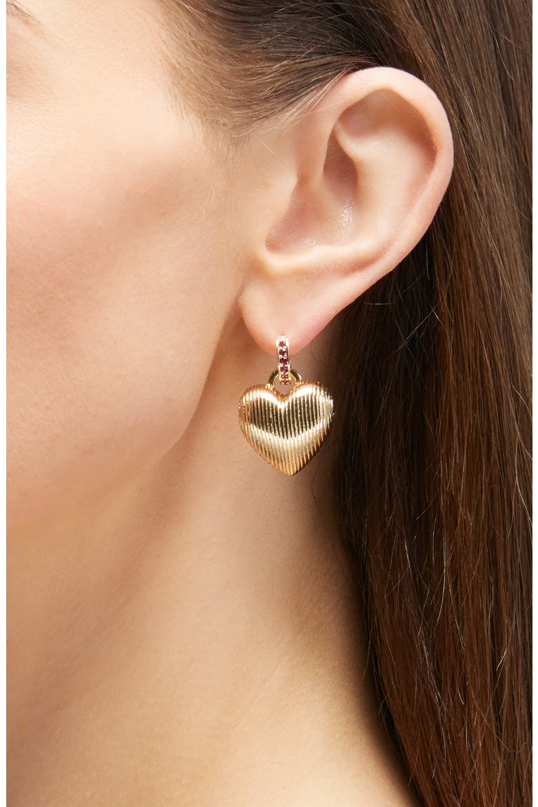 Mini Florentine Heart Earrings, Alternate, color, GOLD