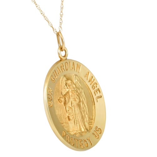 Bliss Diamond 14k Gold Guardian Angel Medal Pendant 1" Tall 5.5 Grams In Yellow Gold