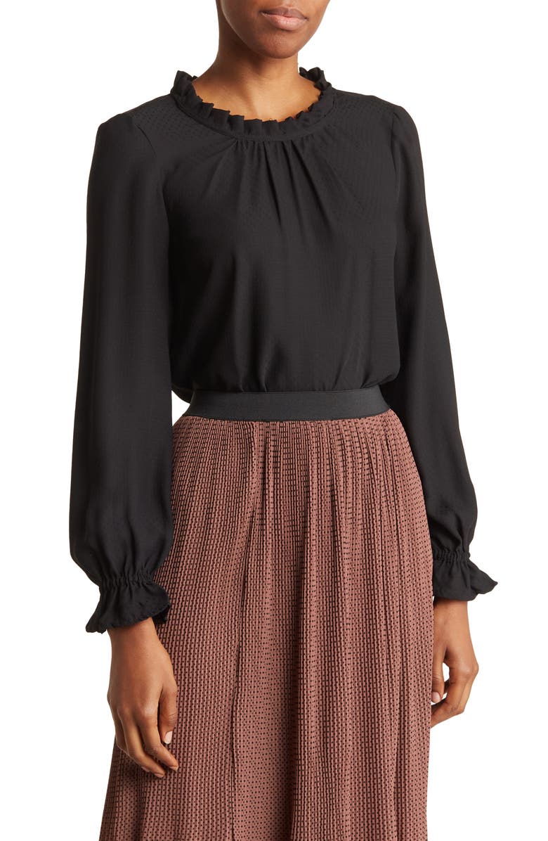 Adrianna Papell Clip Dot Pleated Neck Blouse, Main, color,