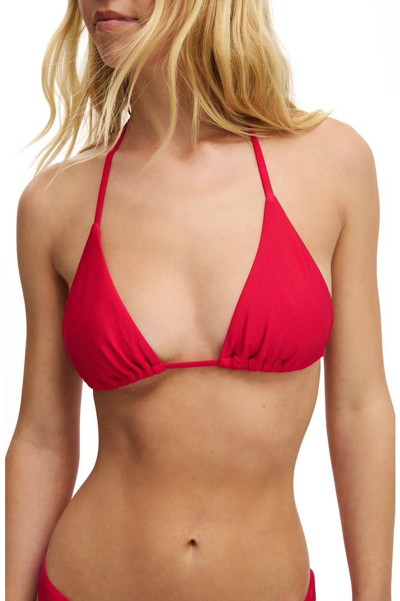 Women's String Triangle Bikini Top, Alternate, color, Spicy Red Shimmer