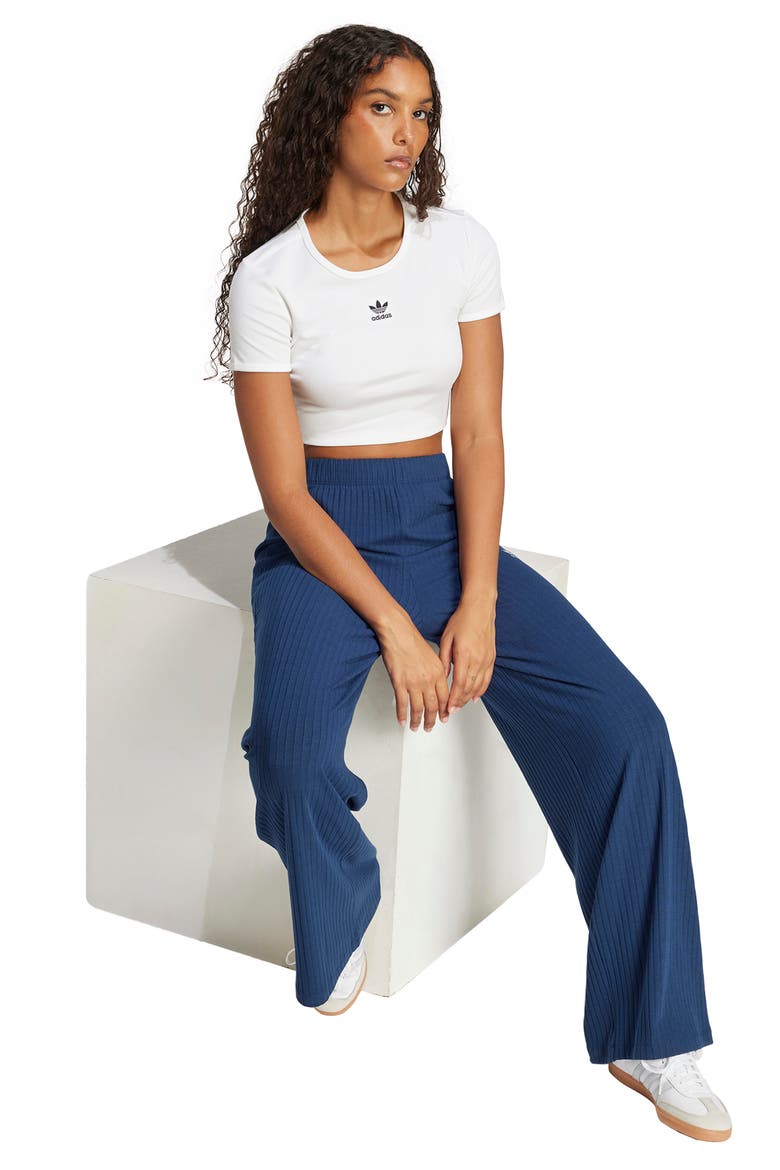 Essentials Trefoil Logo Crop Rib T-Shirt, Alternate, color, WHITE