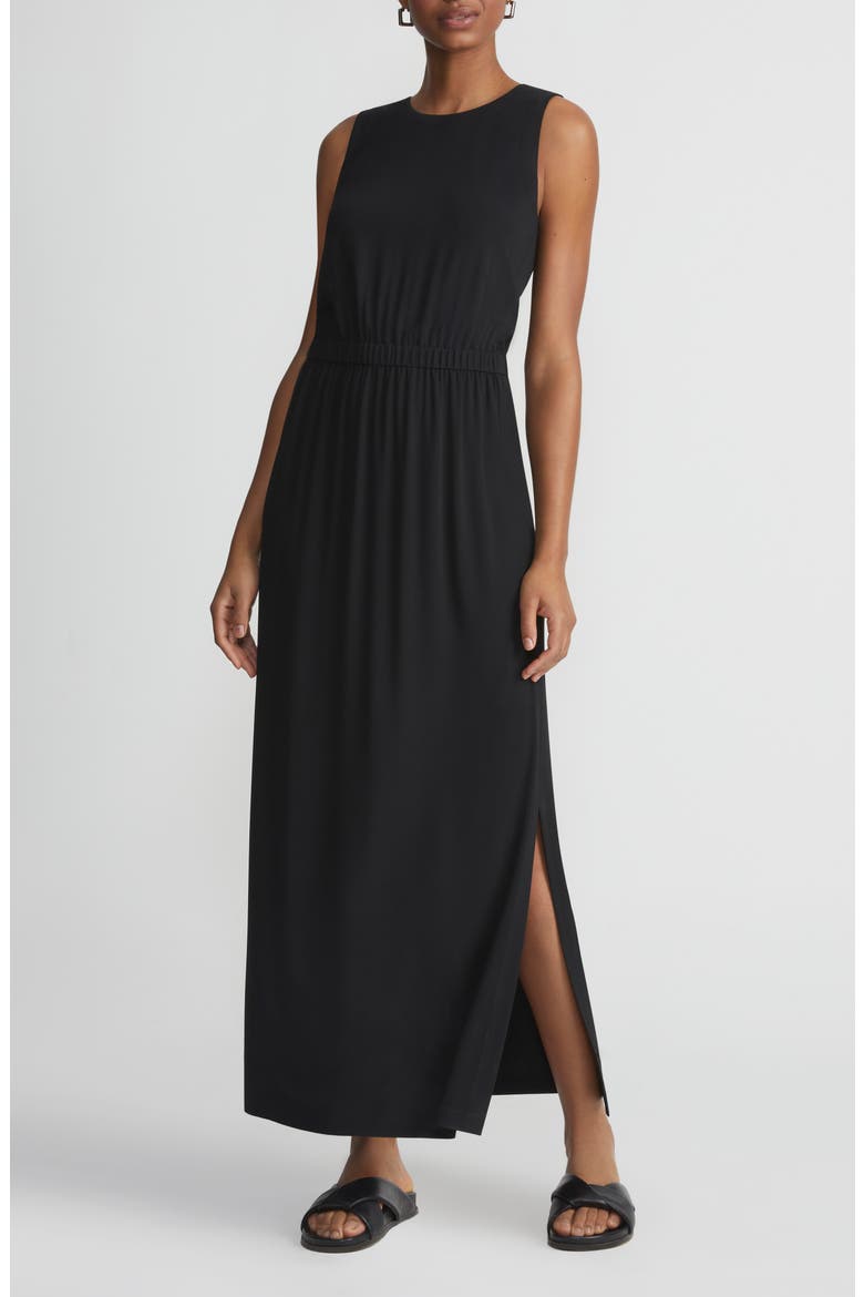 Elastic Waist Sleeveless Dress, Main, color, BLACK