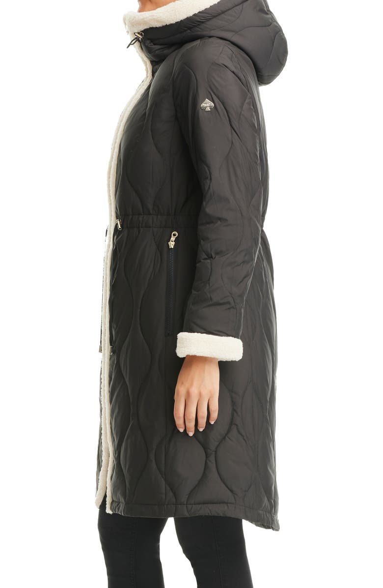 Kate Spade New York Faux Shearling Trim Down & Feather Fill Coat, Alternate, color,