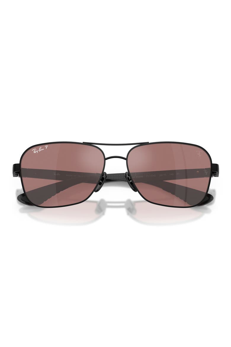 58mm Ferrari Polarized Square Sunglasses, Alternate, color, BLACK / PURPLE