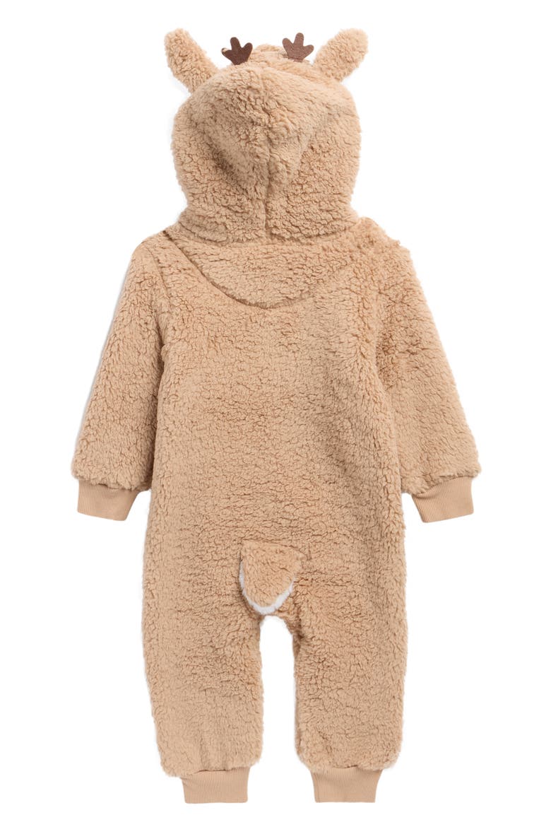 Reindeer Hooded Fleece Jumpsuit, Alternate, color, SAND