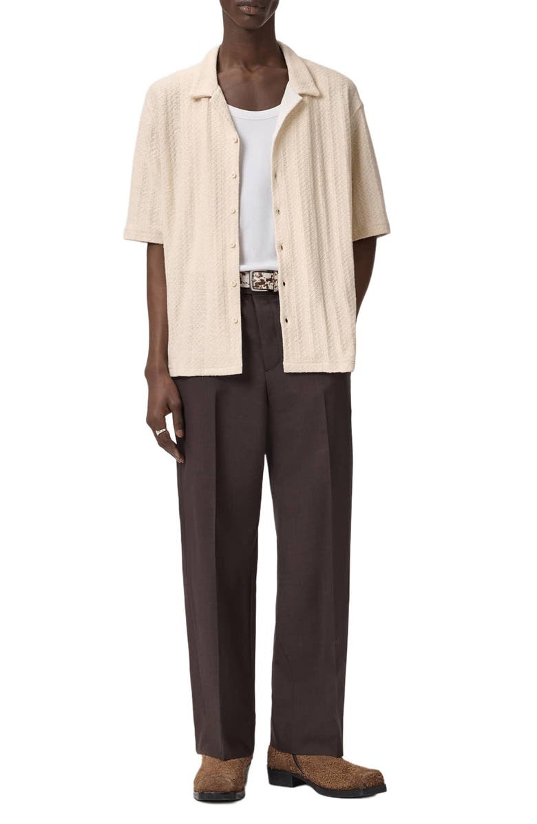 AllSaints Trace Textured Cotton Camp Shirt, Alternate, color, Cottage White