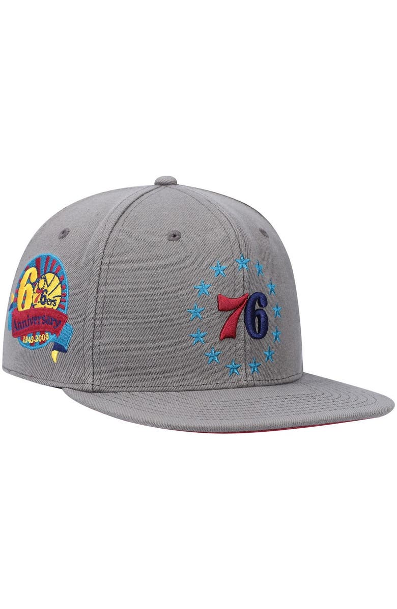 Mitchell & Ness Men's Mitchell & Ness Charcoal Philadelphia 76ers Hardwood Classics 60th Anniversary Carbon Cabernet Fitted Hat, Main, color, Charcoal