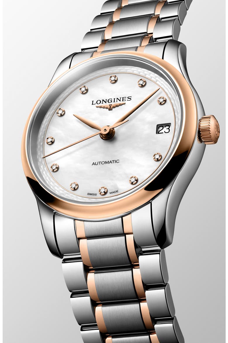 Master Automatic Diamond Bracelet Watch, 34mm, Alternate, color, WHITE MOTHER OF PEARL