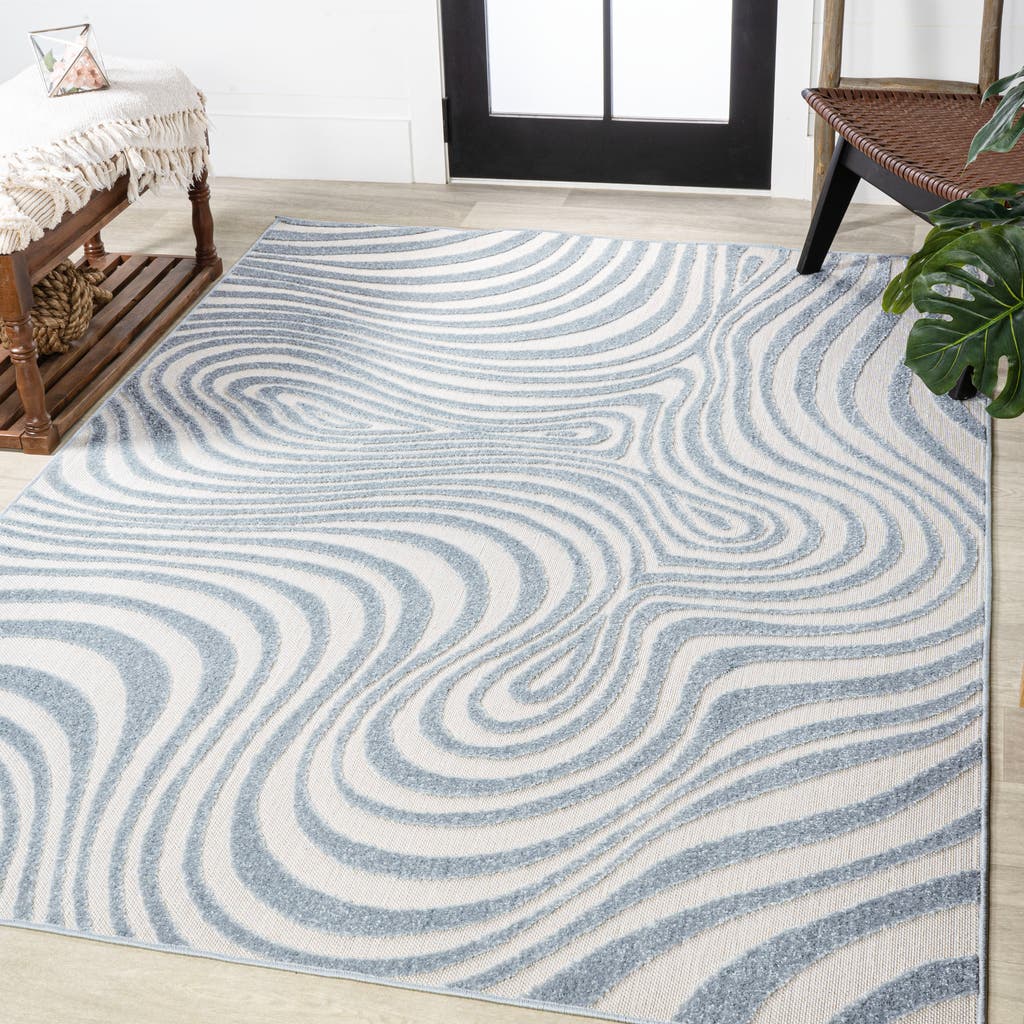 Jonathan Y Maribo High-low Abstract Groovy Striped Indoor/outdoor Area Rug In Light Blue/ivory