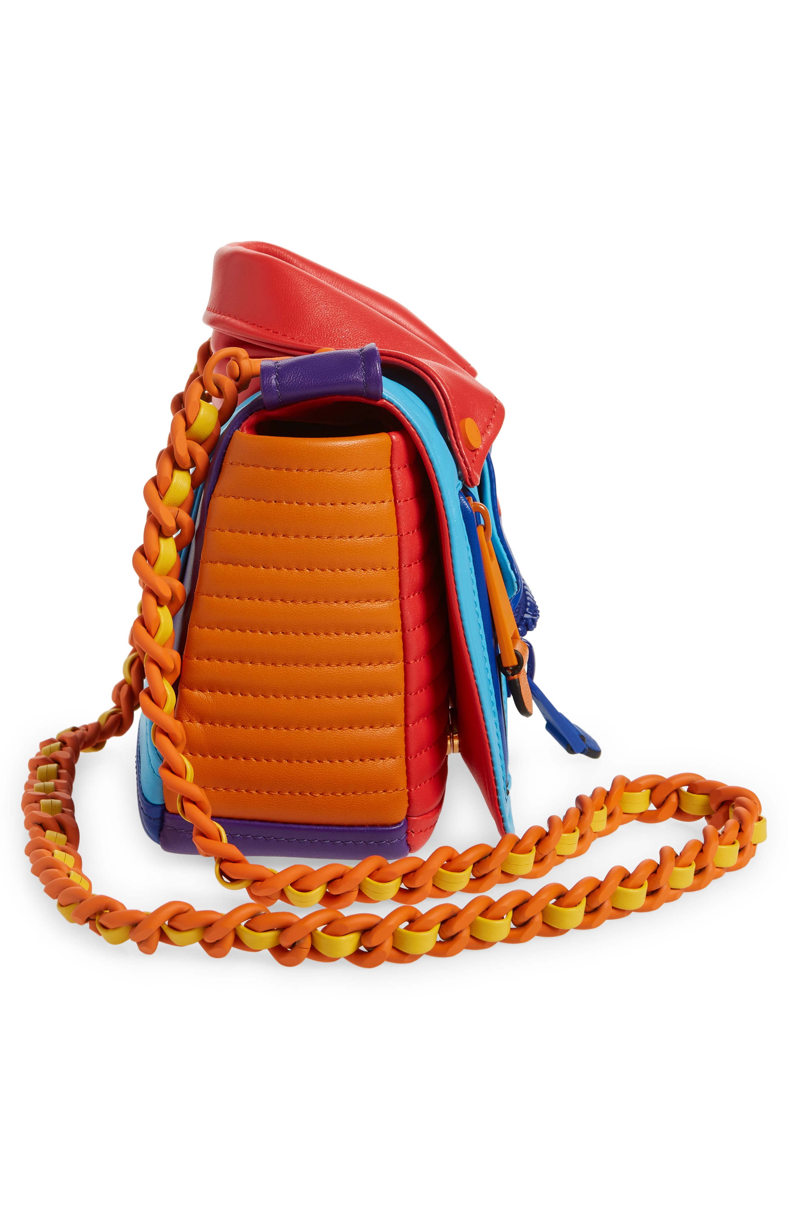 Moschino Biker Colorblock Leather Shoulder Bag, Alternate, color, 