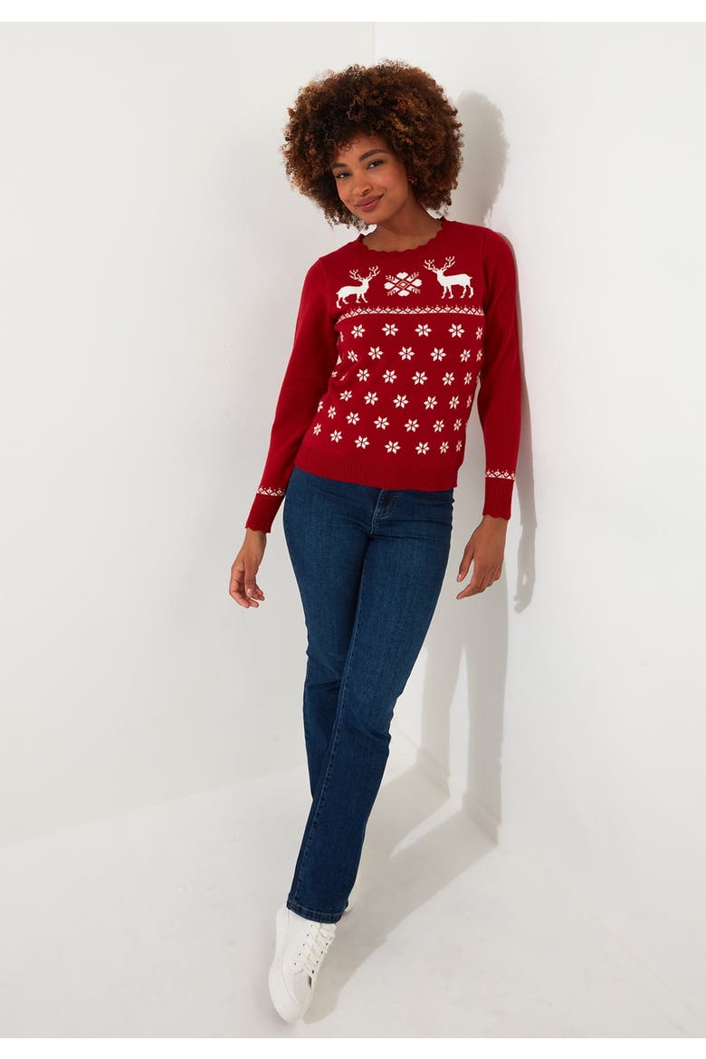 Novelty Holiday Snowflake Pullover Sweater, Alternate, color, RED REINDEER