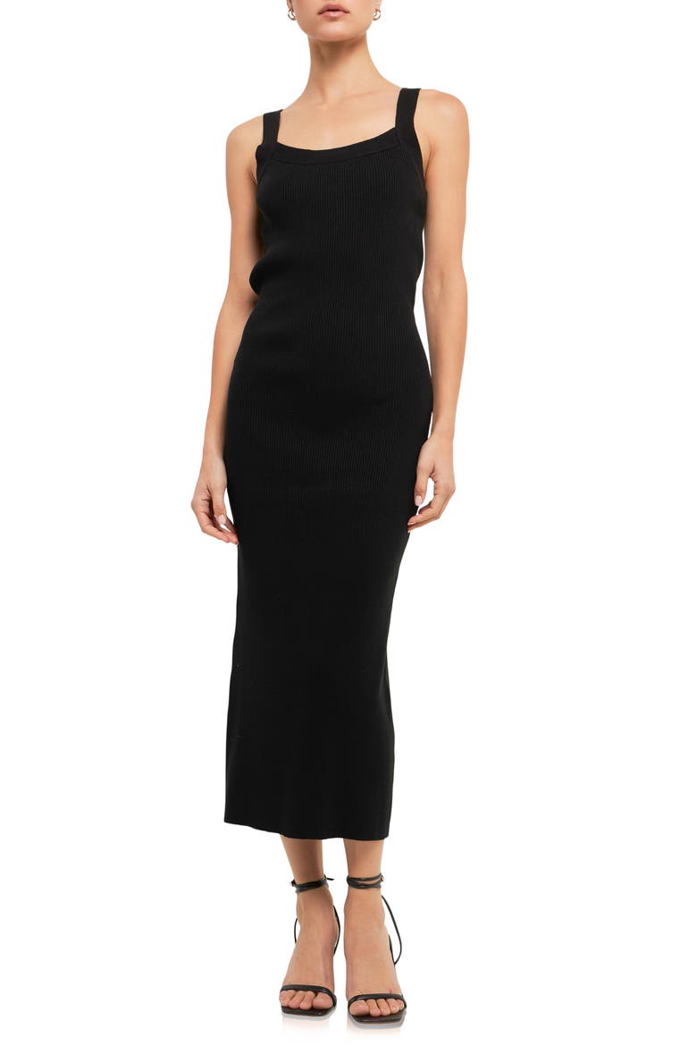 Rib Midi Tank Dress, Main, color, BLACK