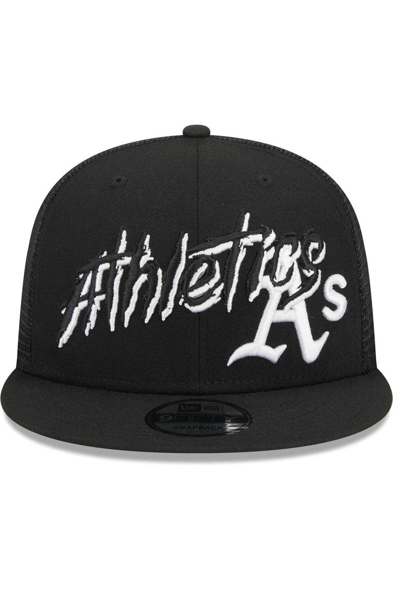 Men's New Era Black Oakland Athletics Street Trucker 9FIFTY Snapback Hat, Alternate, color, Black