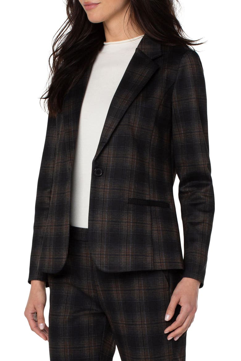 Plaid Fitted Blazer, Alternate, color, COFFEE BEAN