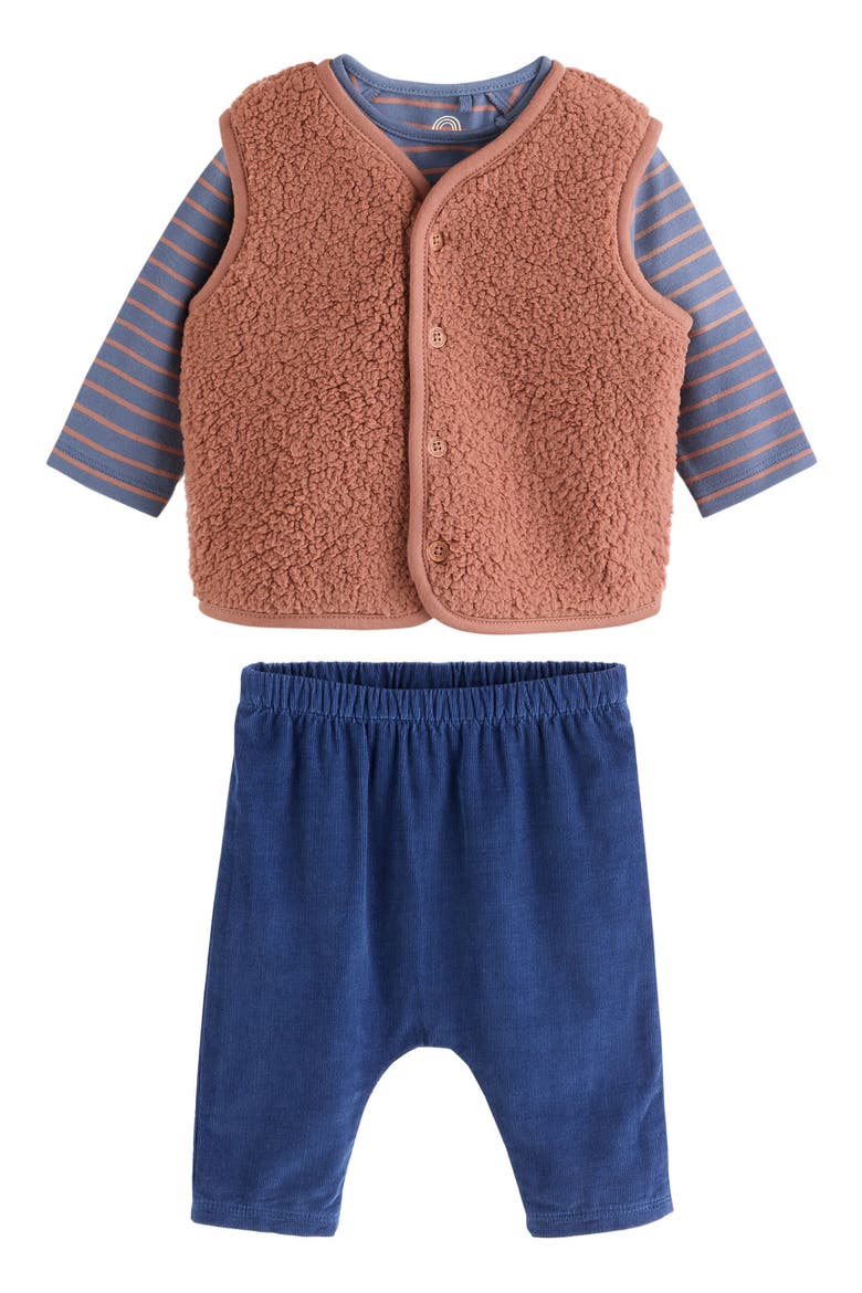 Long Sleeve T-Shirt, Teddy Vest & Pants Set, Main, color, BLUE