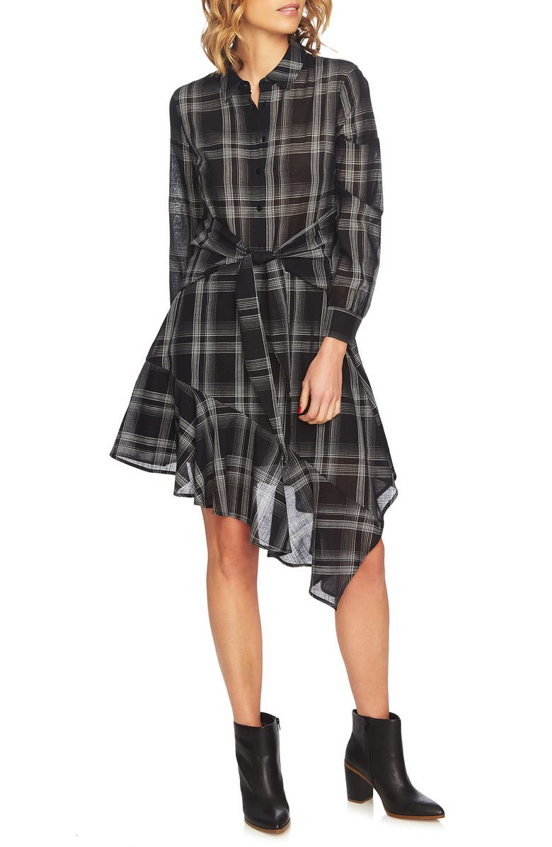 1.STATE Capital Plaid Tie Waist Shirtdress, Main, color, 