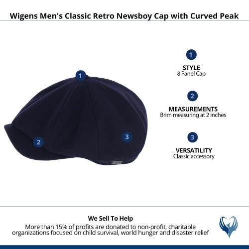 Wigens Classic Retro Newsboy Cap With Curved Peak In Navy