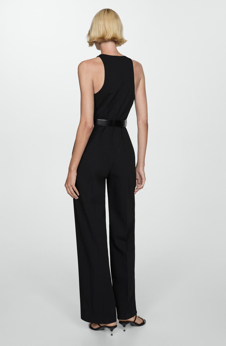 MANGO Front Zip Belted Sleeveless Jumpsuit, Alternate, color, 