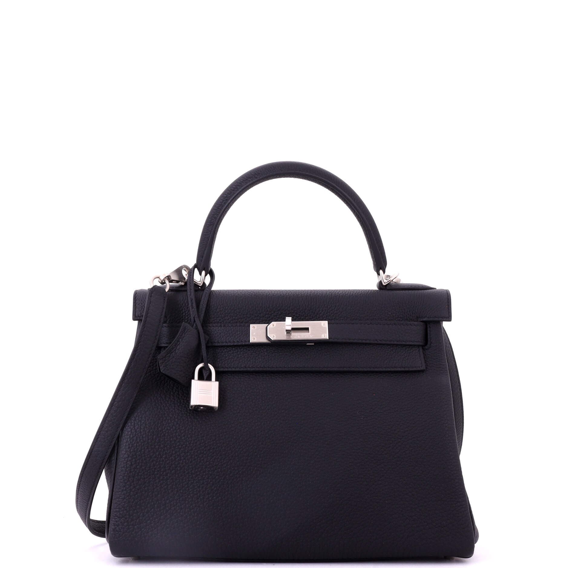Pre-Owned Hermes Kelly Handbag Black Togo with Brushed Palladium Hardware 28, Main, color, Noir