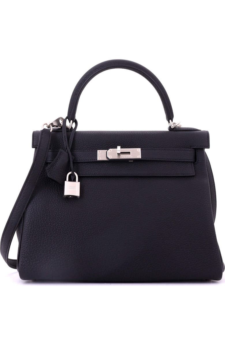 Pre-Owned Hermes Kelly Handbag Black Togo with Brushed Palladium Hardware 28, Main, color, Noir
