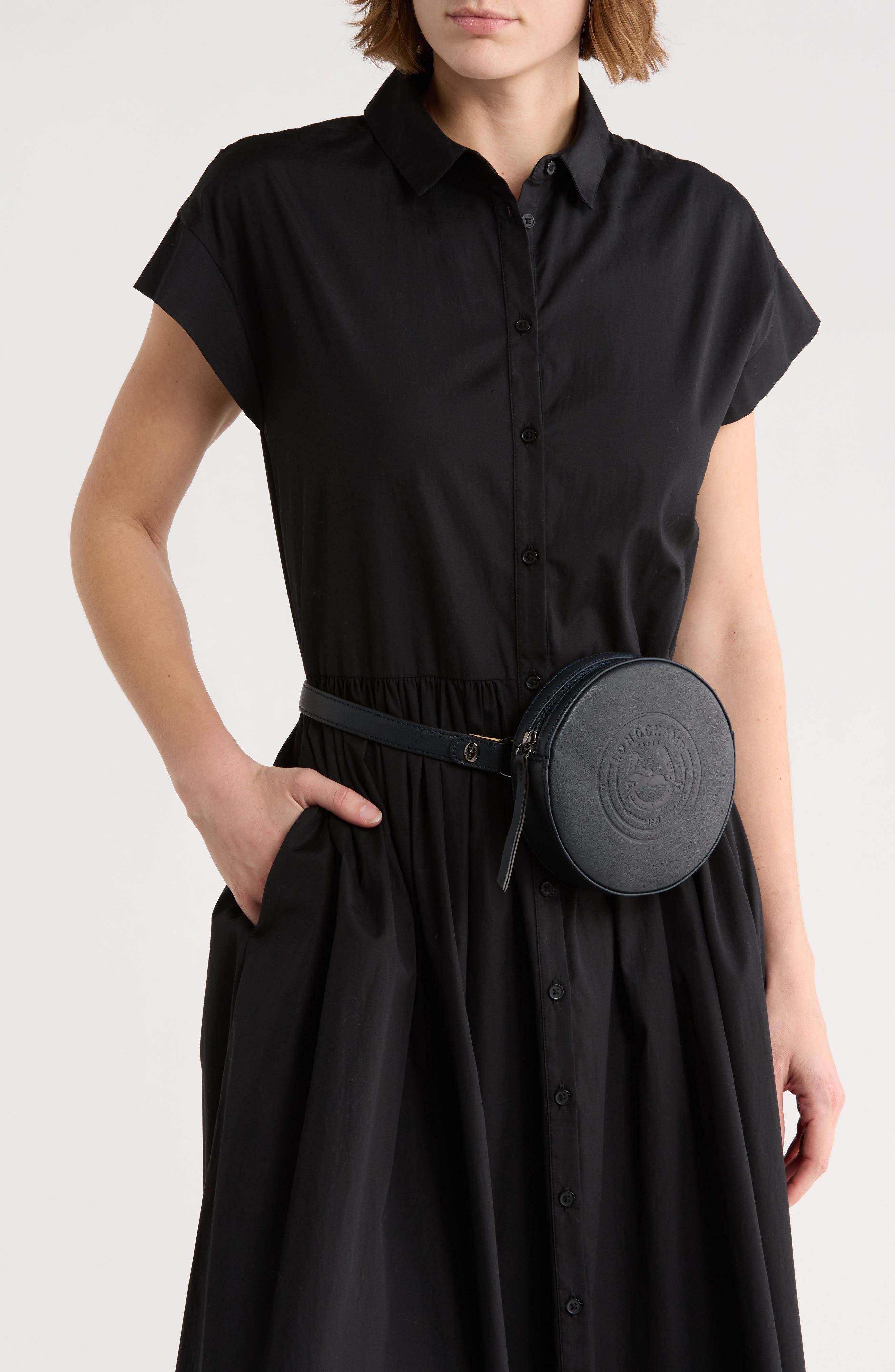 Longchamp Embossed Circular Belt Bag, Alternate, color, Midnight Blue