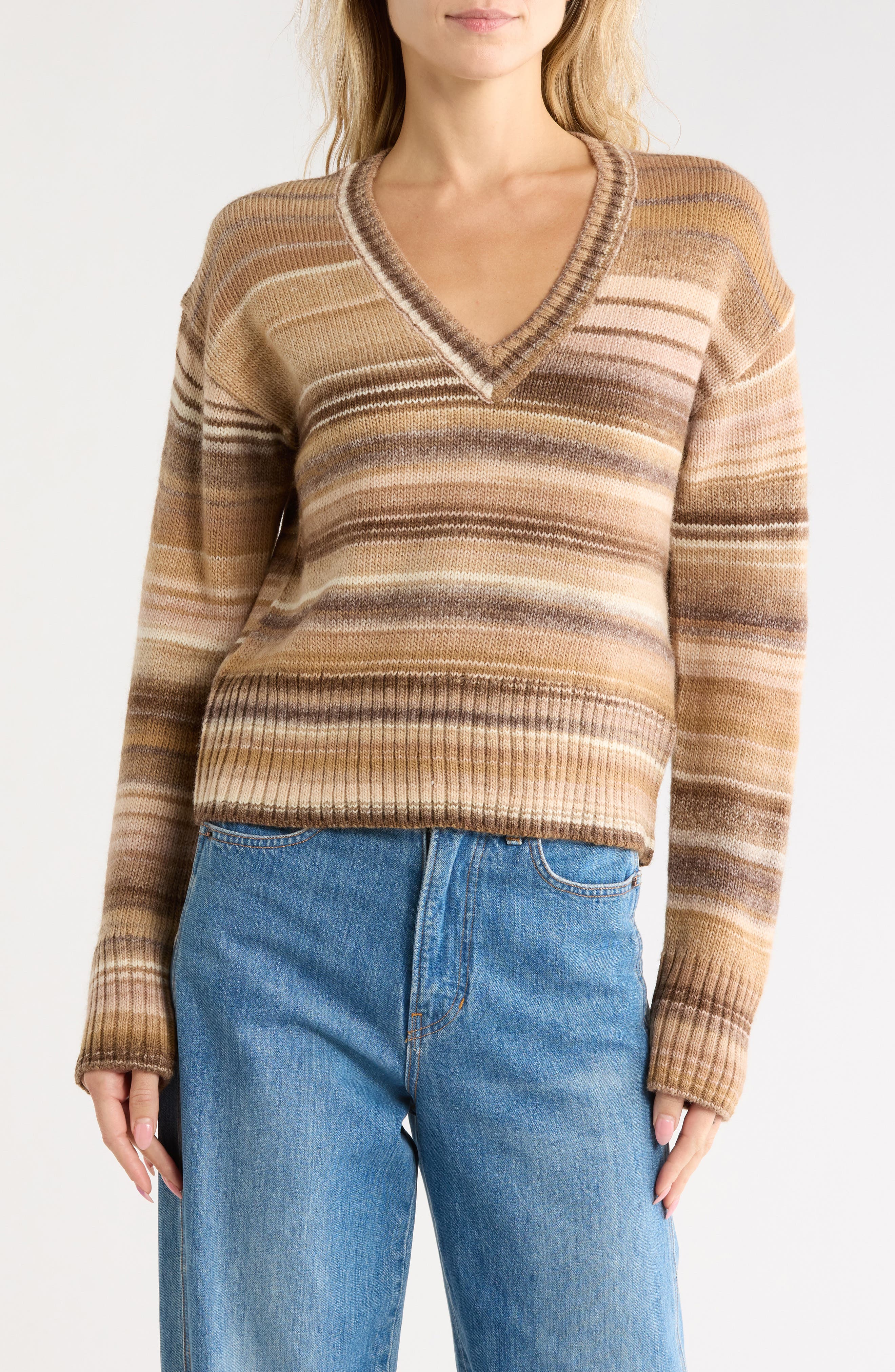 Diora Stripe V-Neck Sweater