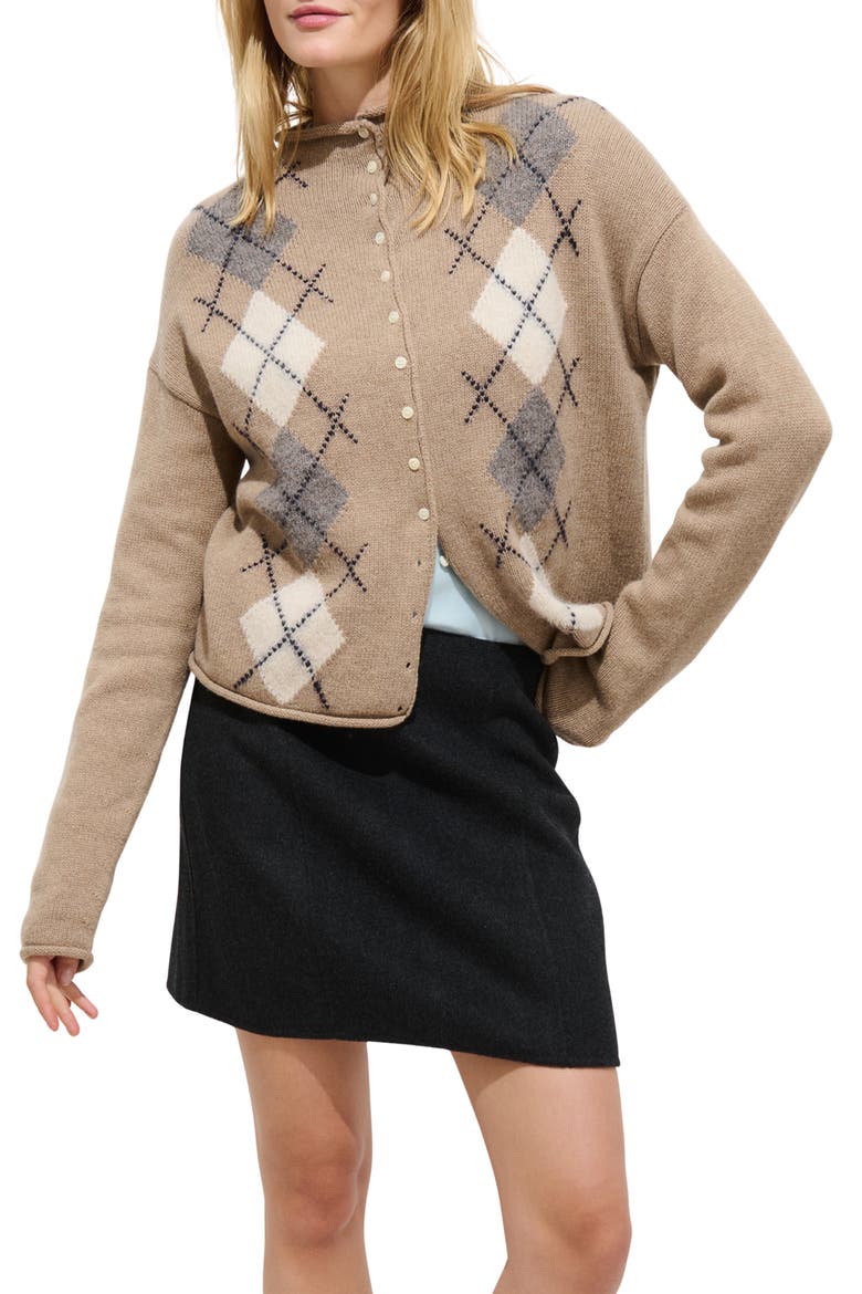 Taylor Argyle Wool Blend Cardigan, Main, color, OATMEAL