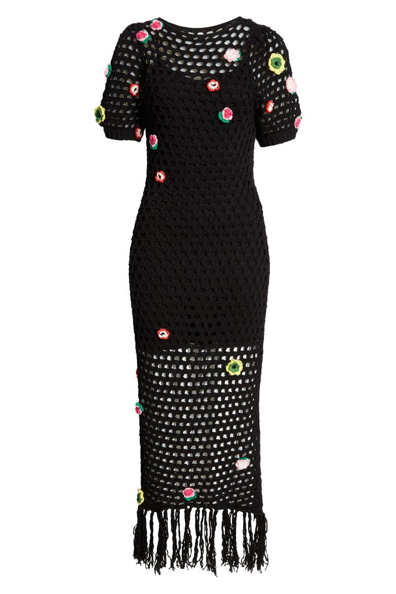 Floral Crochet Midi Dress, Alternate, color, BLACK COMBO