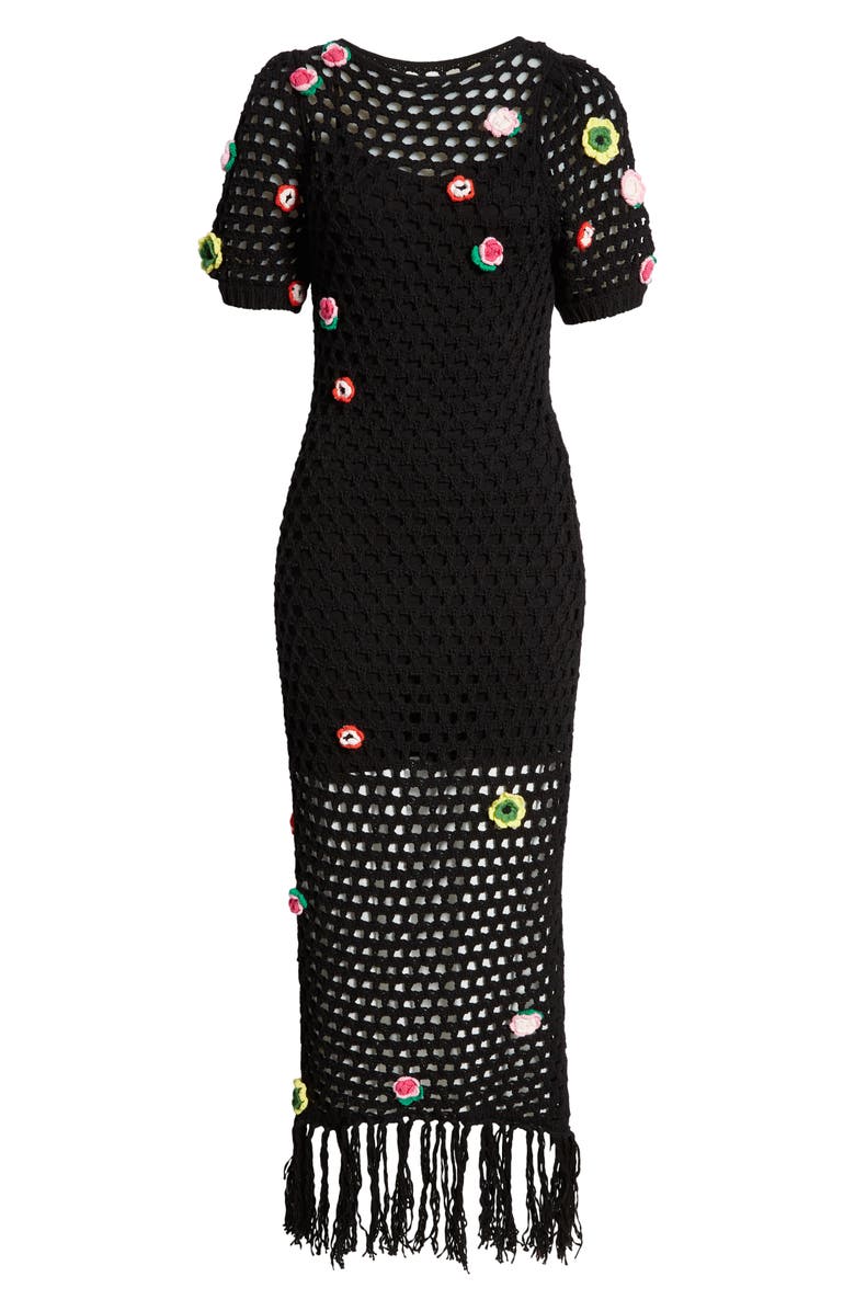 Something Navy Floral Crochet Midi Dress, Alternate, color,