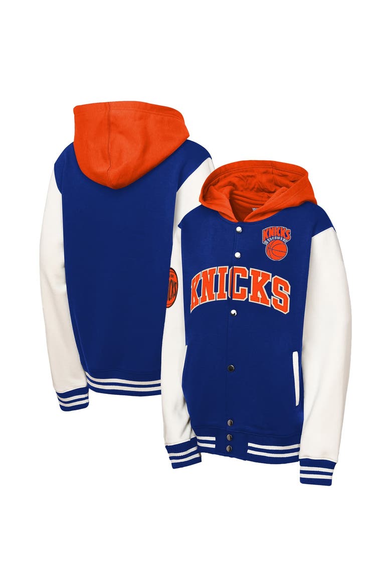 Toddler Mitchell & Ness Blue New York Knicks Courtside Fleece Full-Snap Jacket, Main, color, Blue