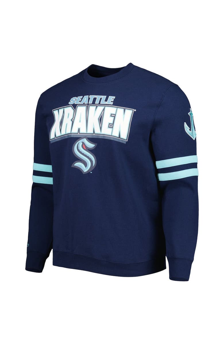Mitchell & Ness Men's Mitchell & Ness Deep Sea Blue Seattle Kraken Allover Logo Pullover Sweatshirt, Alternate, color, Navy