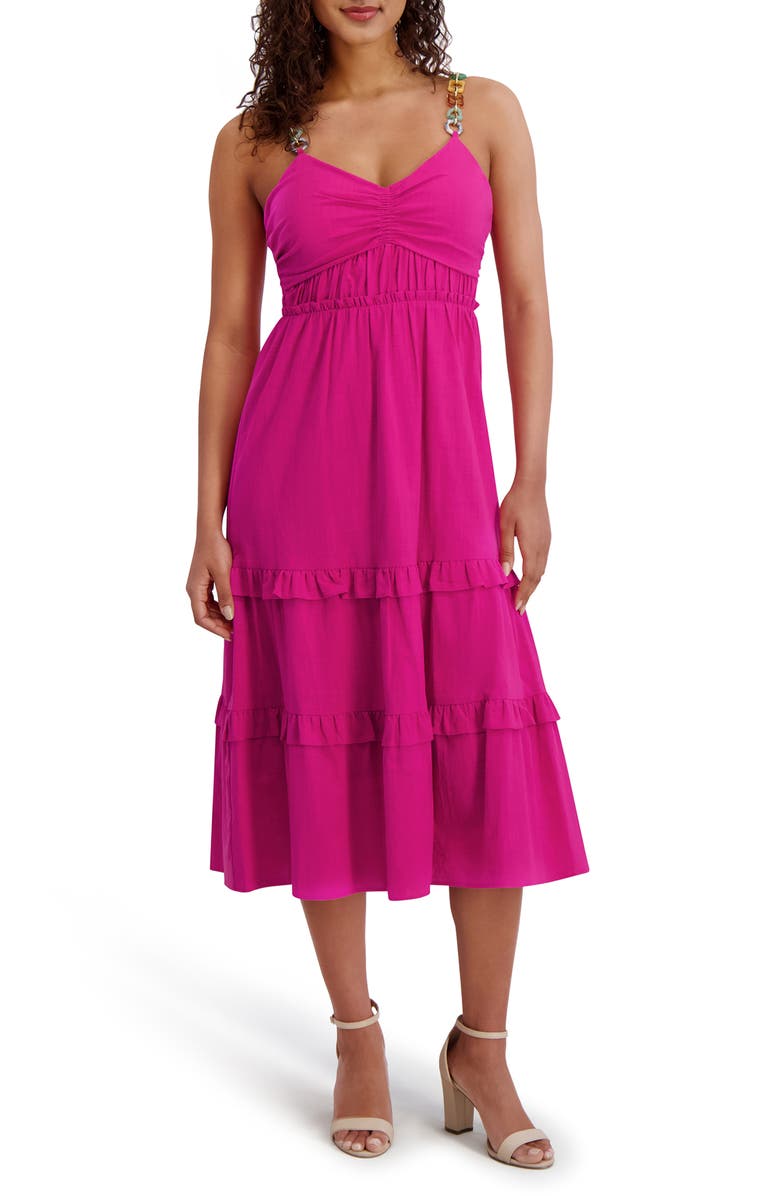 Siena Embellished Tiered Midi Dress, Main, color, Hot Pink