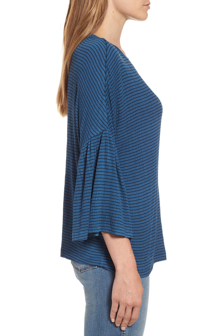 Stripe Bell Sleeve Tee, Alternate, color, BLUE DARK- BLACK BLOOM STRIPE