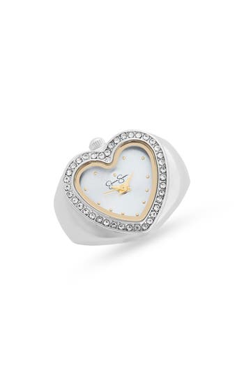 Jessica Simpson Crystal Heart Ring Watch In Silver