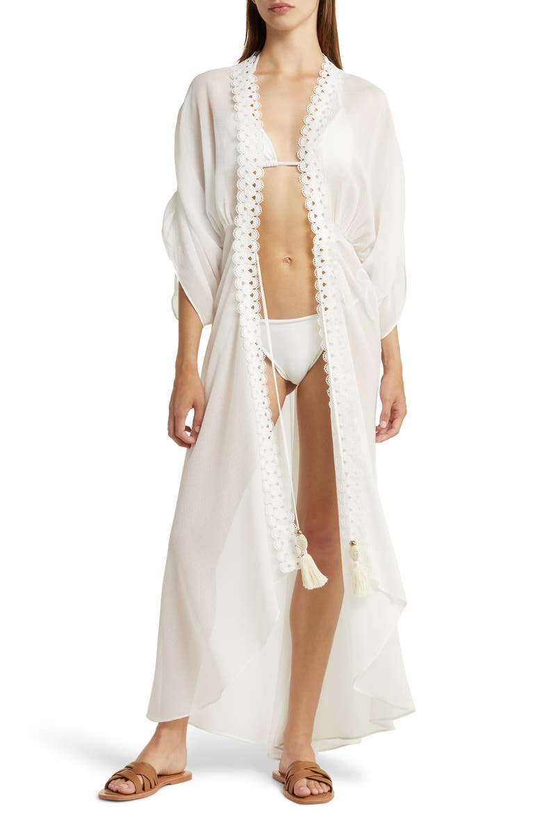 Ramy Brook Raelynn Lace Trim Cover-Up, Main, color, White