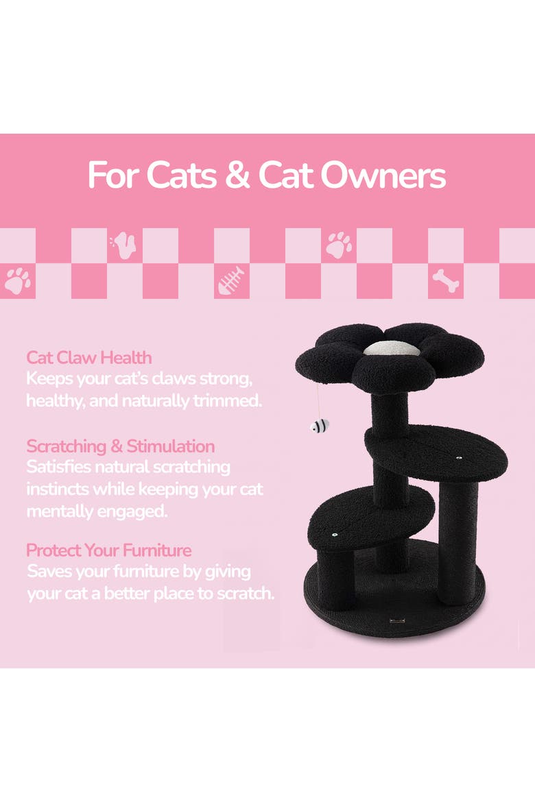 Poppy 3-Tier Modern Jute Flower Cat Tree with Dangling Toy, Alternate, color, Black/White