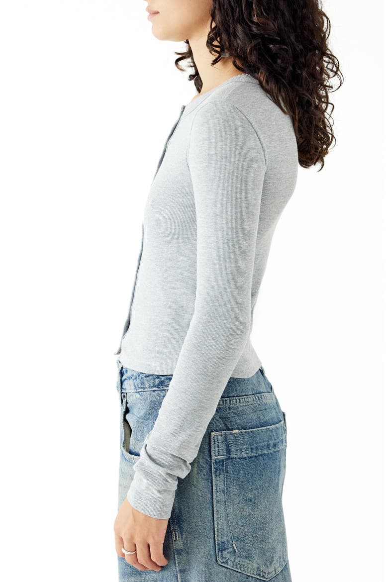 Button-Up Long Sleeve Rib Top, Alternate, color, GREY MARL