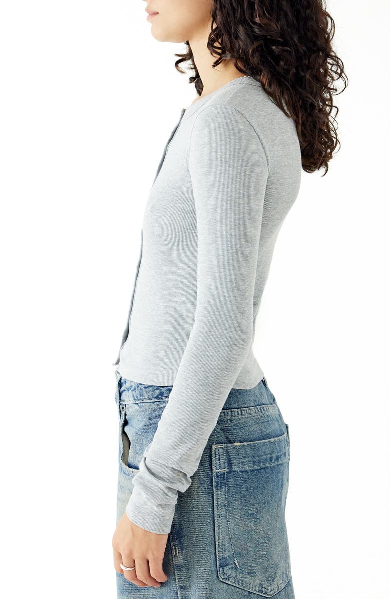 BDG Urban Outfitters Button-Up Long Sleeve Rib Top, Alternate, color, Grey Marl