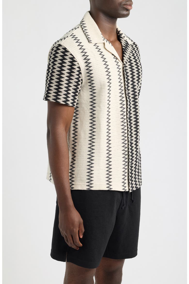 Dain Chevron Stripe Knit Camp Shirt, Alternate, color, WHITE/BLACK