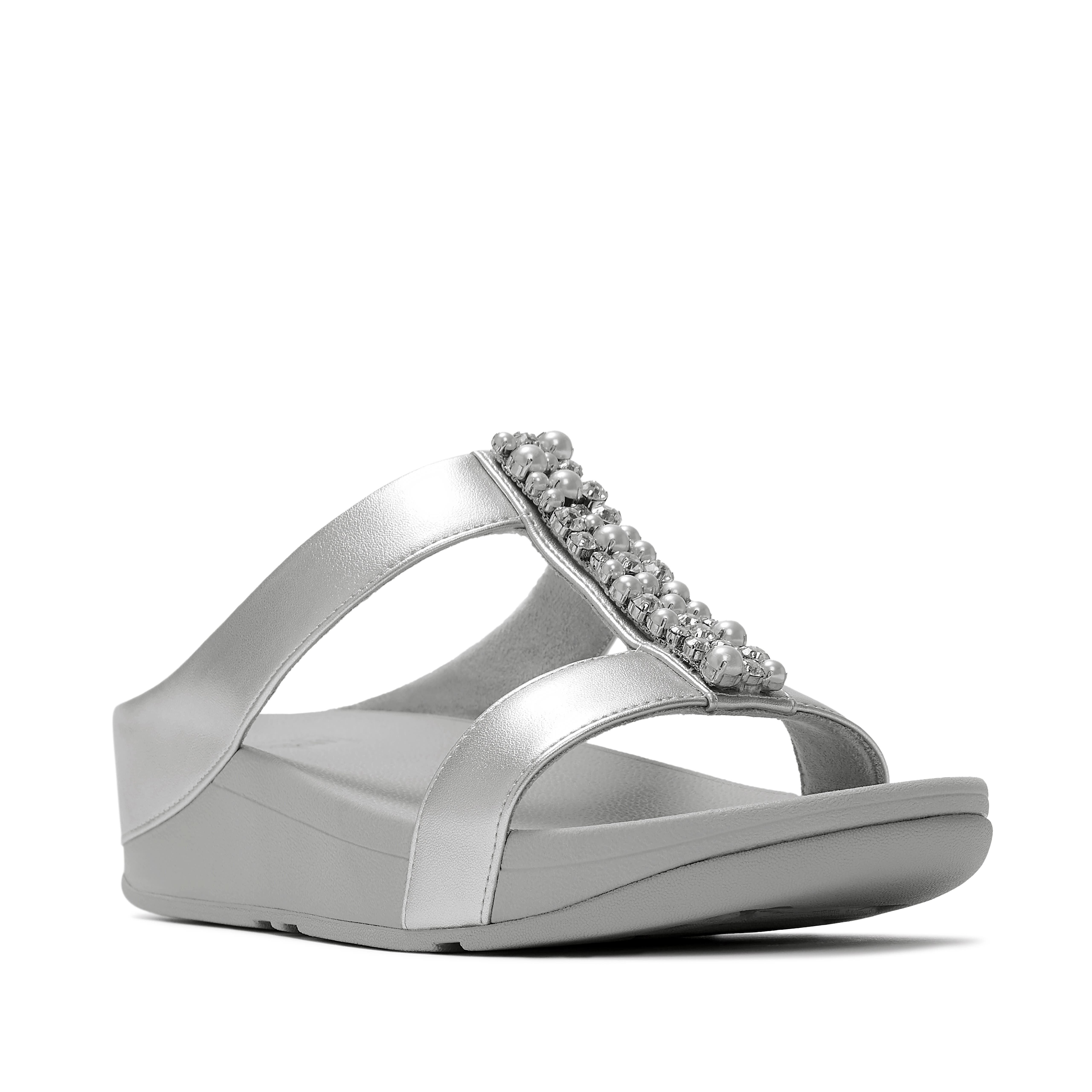 FitFlop Fino Pearls Crystal Slides, Main, color, Silver