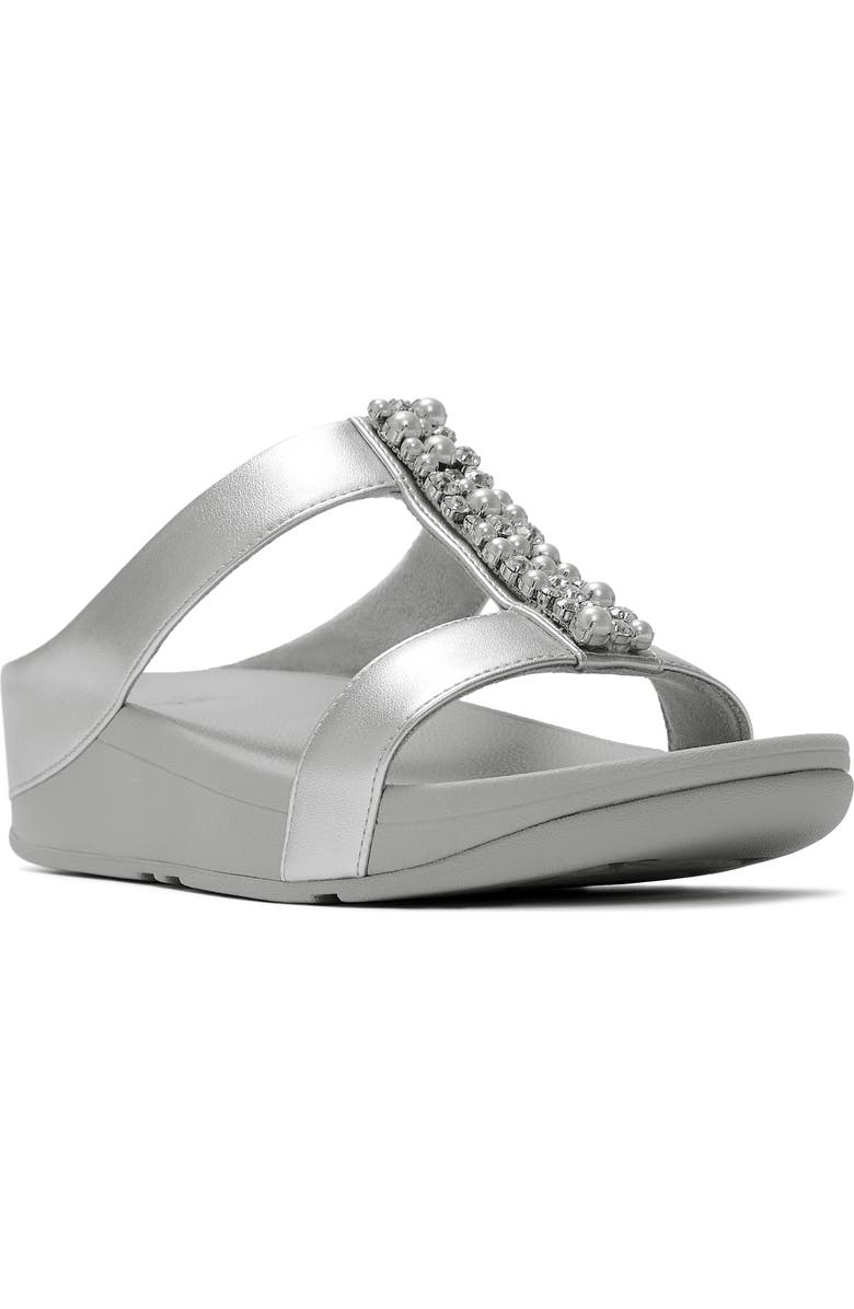 FitFlop Fino Pearls Crystal Slides, Main, color, Silver