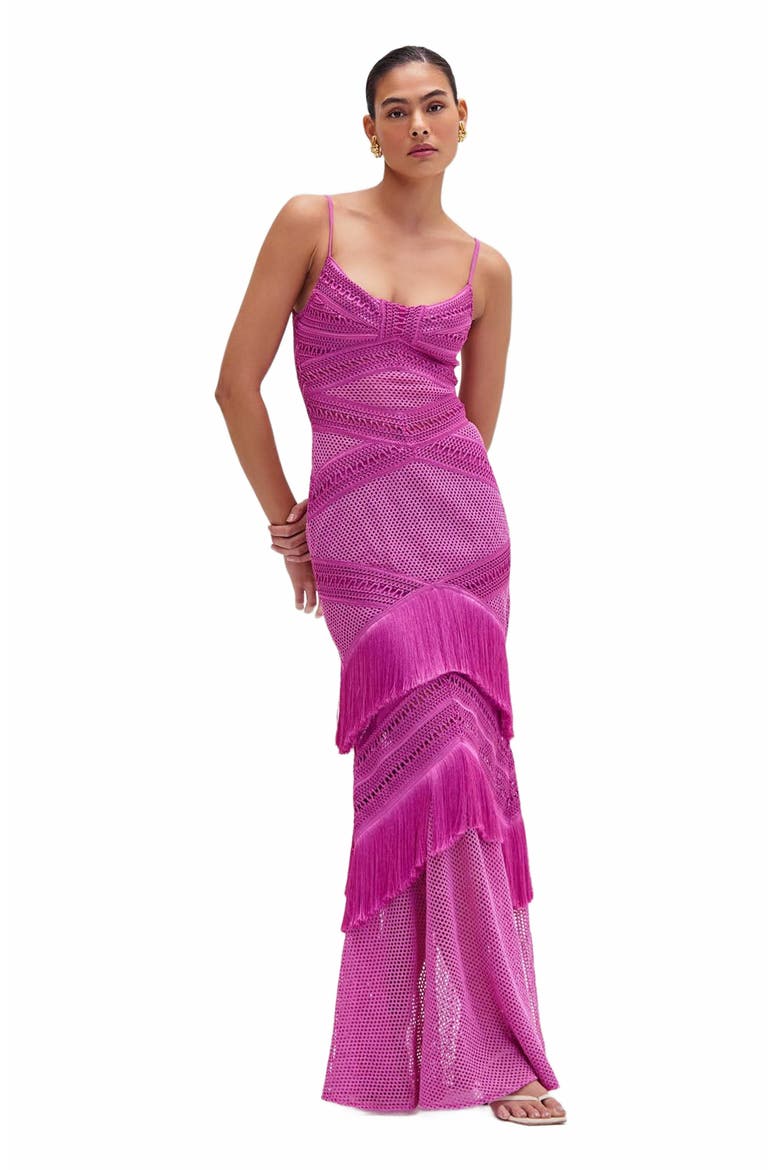 Sleeveless Fringe Maxi Dress, Alternate, color, CERISE