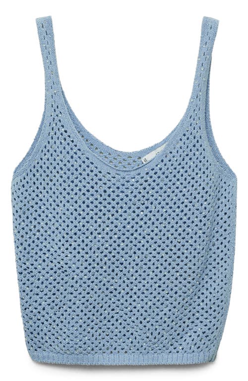 Mango Rhinestone Detail Open Stitch Knit Tank In Blue