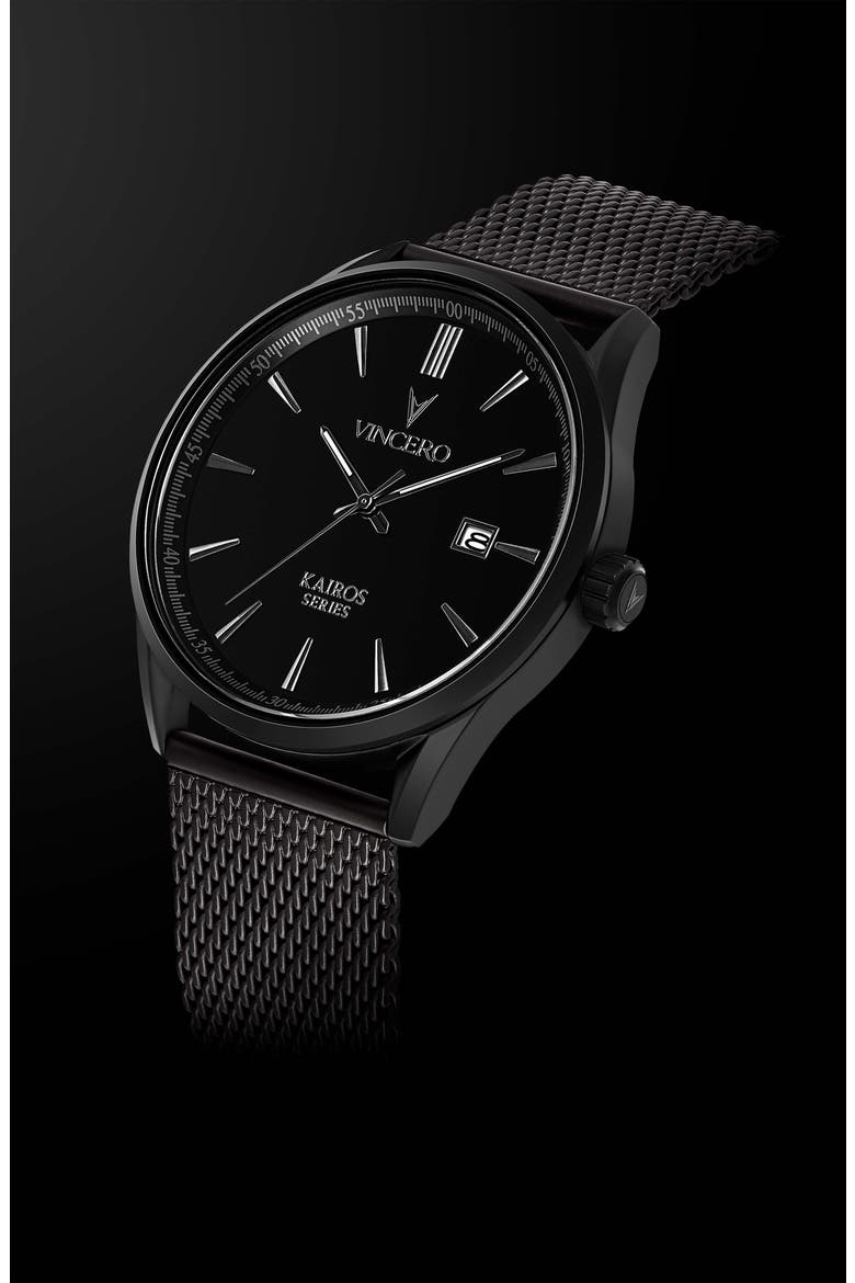 Kairos Mesh Strap Watch, 42mm, Alternate, color, MATTE BLACK