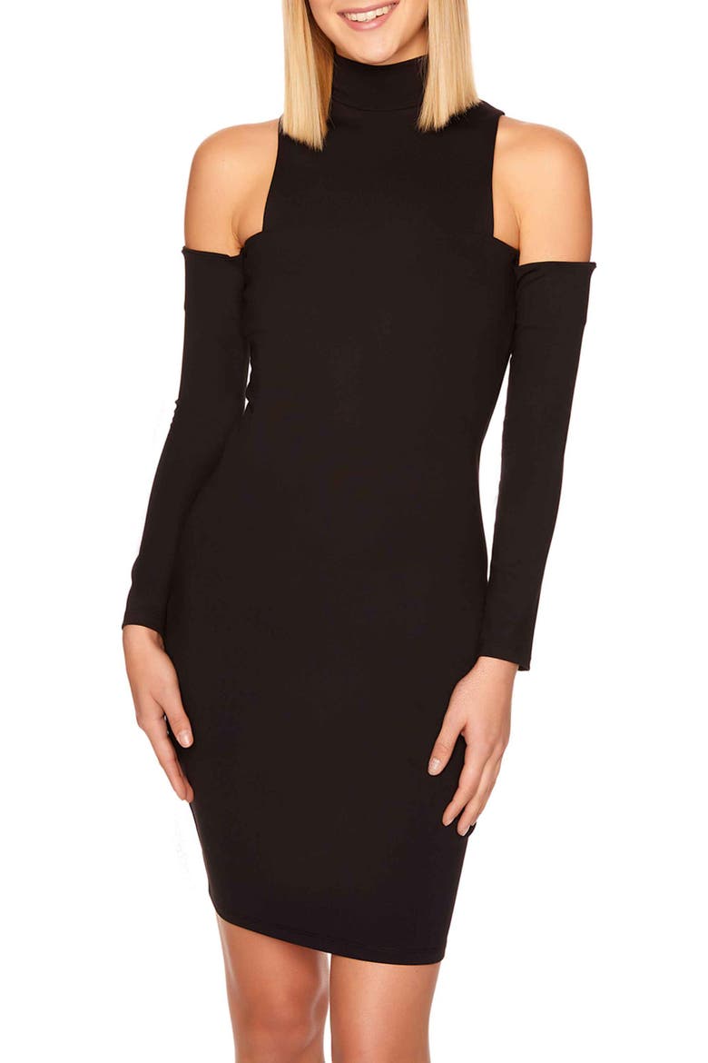 Mock Neck Cold Shoulder Long Sleeve Sheath Dress, Alternate, color, BLACK