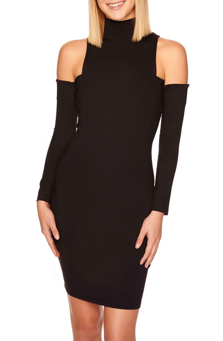 Susana Monaco Mock Neck Cold Shoulder Long Sleeve Sheath Dress, Alternate, color,
