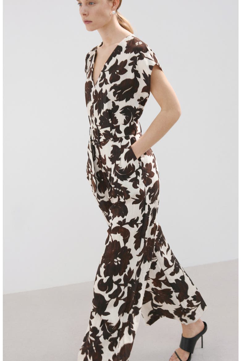 Floral Print Wide Leg Jumpsuit, Alternate, color, ECRU