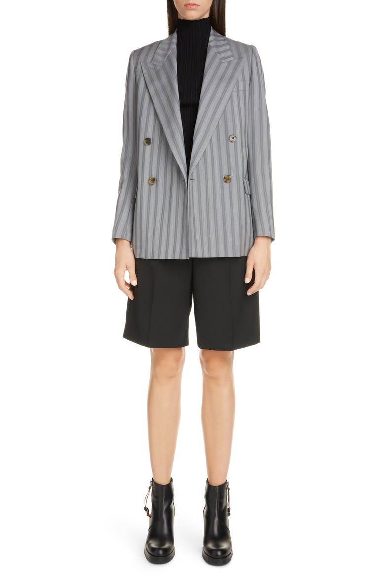 Janny Double Breasted Pinstripe Wool Blazer, Alternate, color, LIGHT GREY