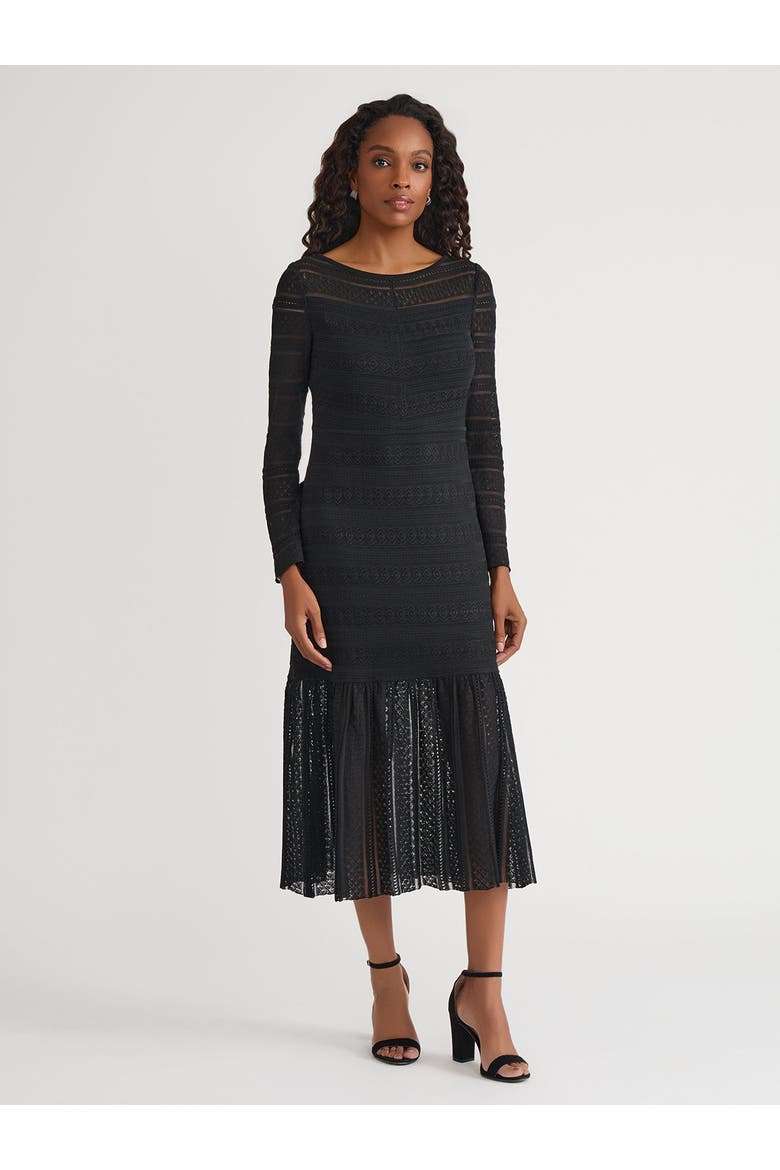 Fit & Flare Lined Sheer Lace Soft Knit Maxi Dress, Main, color, Black