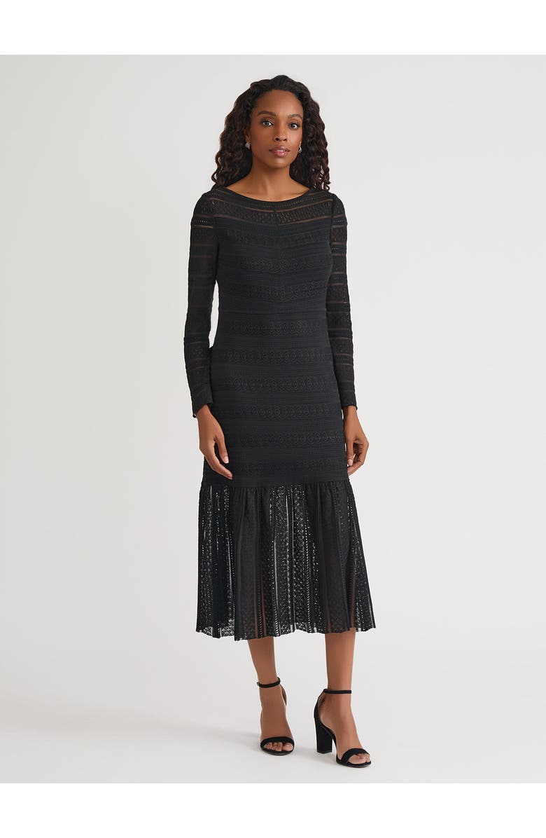 Misook Fit & Flare Lined Sheer Lace Soft Knit Maxi Dress, Main, color, Black